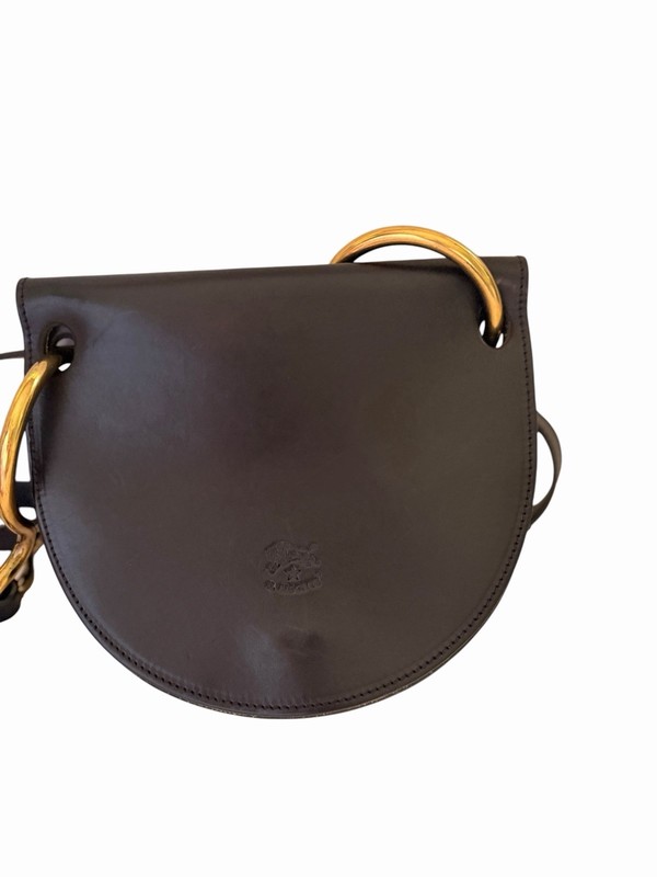 IL BISONTE Women’s Small Black Half Moon Crossbody Bag Gold Hardware Magnetic