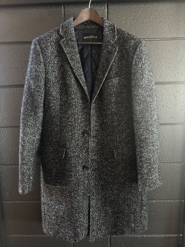 J.Crew Mercantile Men’s Wool-blend Black/Gray Herringbone Topcoat, 40