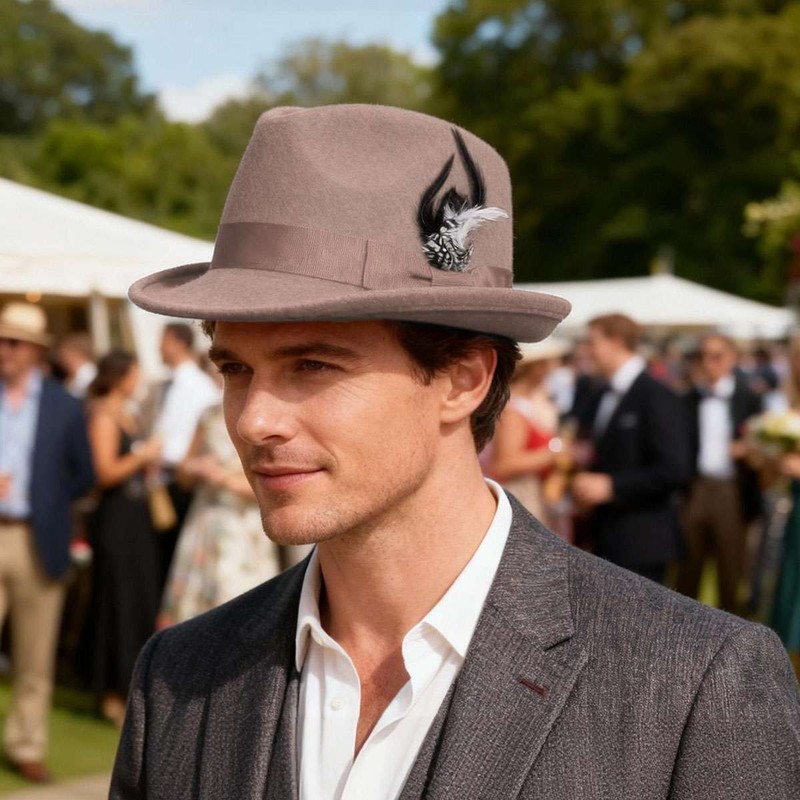 Classic Fedora Hats for Men Gentleman Short Brim Felt Feather Panama Dress Hat gallery