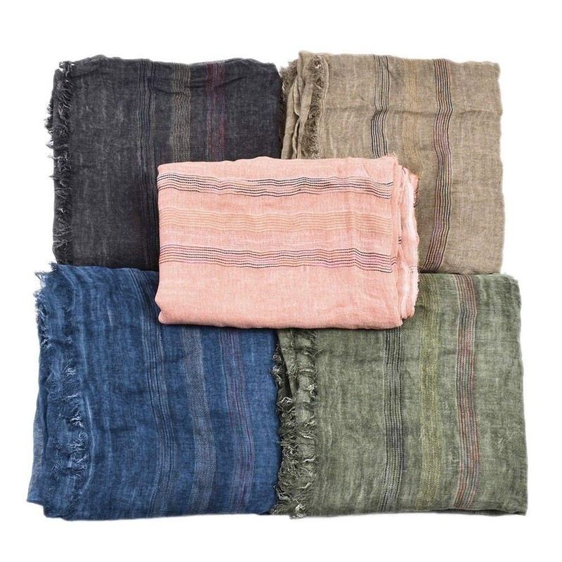Unisex Striped Soft Scarf Cotton Linen Lightweight Large Scarves 75 x 35 inches gallery