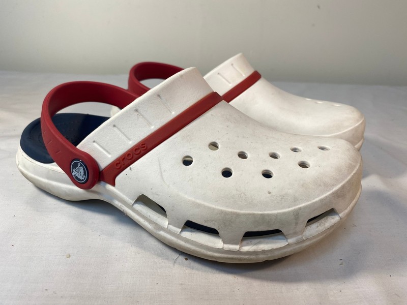 CROCS Modi Sport Clogs Sandals Unisex White Red Blue Slip On - M 5 W 7 gallery