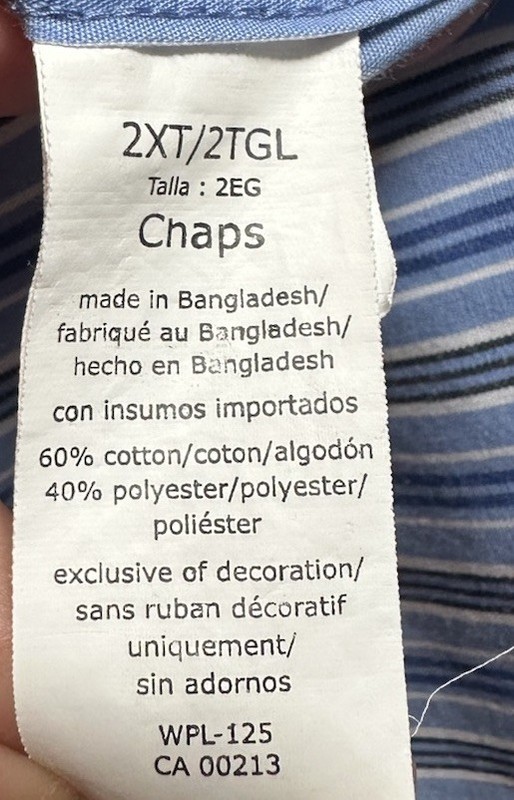 Chaps Easy Care Button Down Shirt Men’s 2XT Blue Striped Long Sleeve Cotton gallery