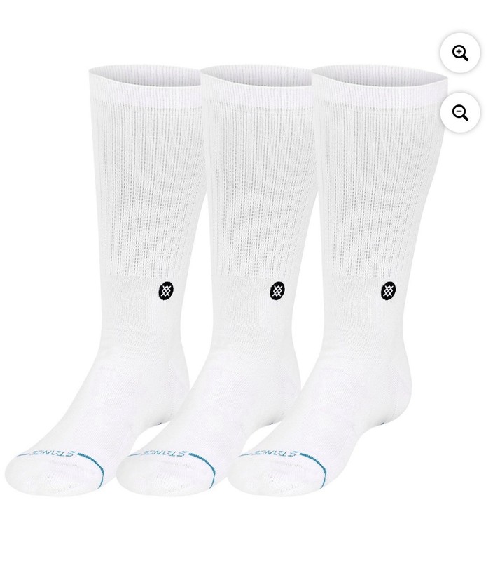 Stance Men’s White Crew Socks 3 Pairs Size L Mid Calf Solid Casual Full Toe