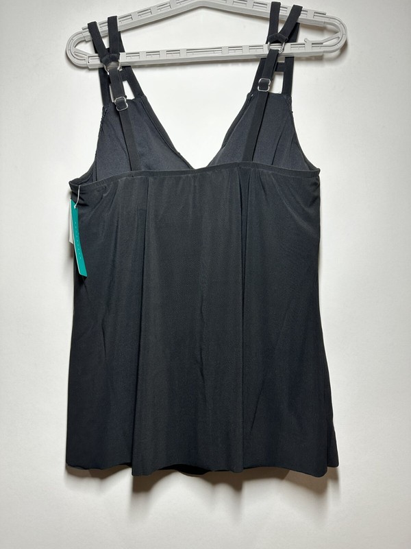 Women's UPF 50 Cut Out Strap Tankini Top - Aqua Green Black 1X gallery