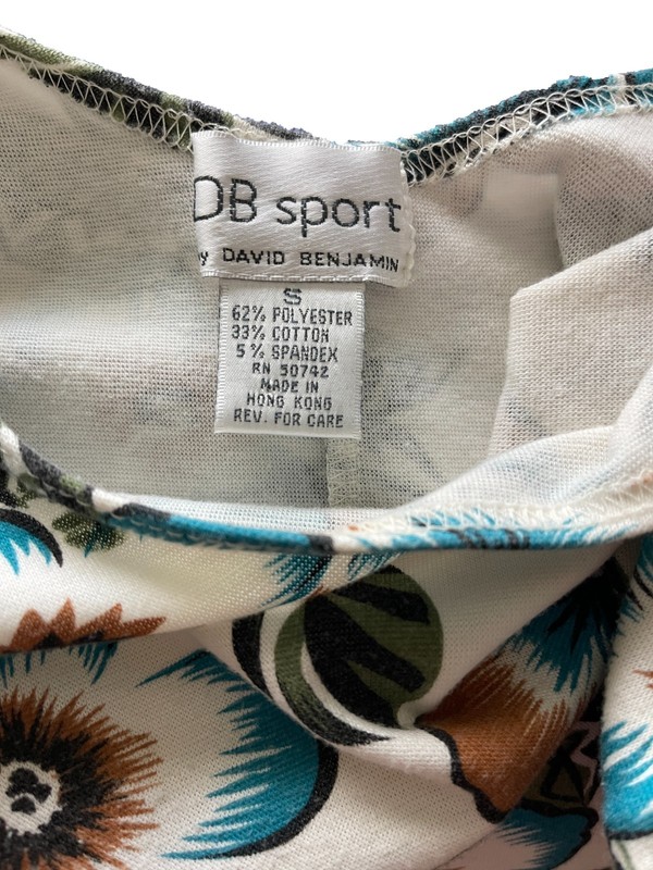 Vintage 90s DB Sport David Benjamin Floral Bodycon Tank Dress Cream Size S Flaws gallery
