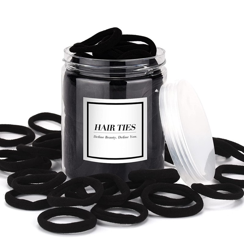 iFwevs 50PCS Black Hair Ties,Cotton Seamless Ponytail Holders,No Damage Elastics
