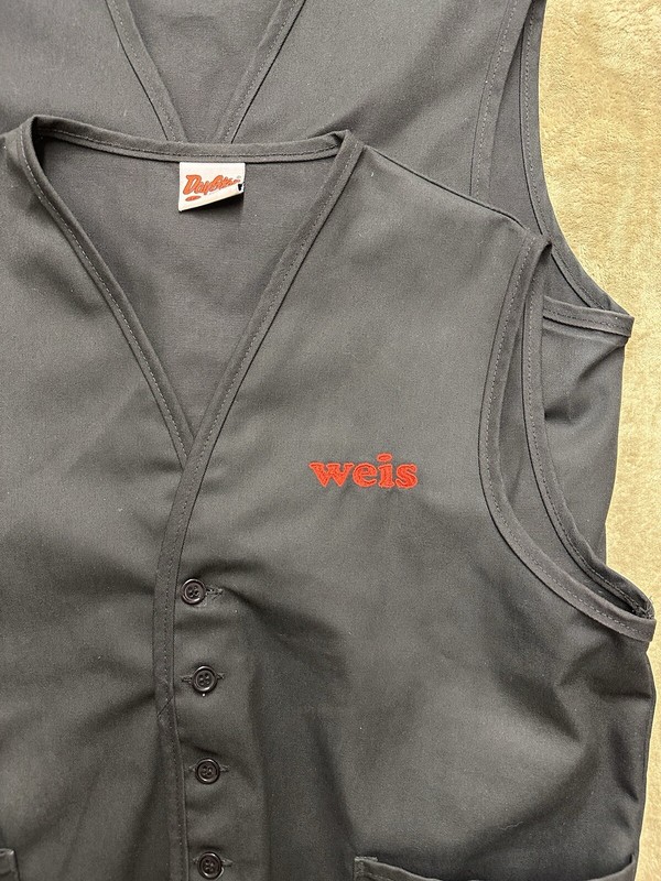 Weis Employee Staff Vest Cashier Checkout Button Up Unisex Black Large lot of 2 gallery