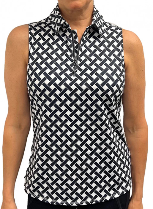 NWT BELYN KEY Black White Trellis Keystone BK Sleeveless Golf Shirt XS S M L XL