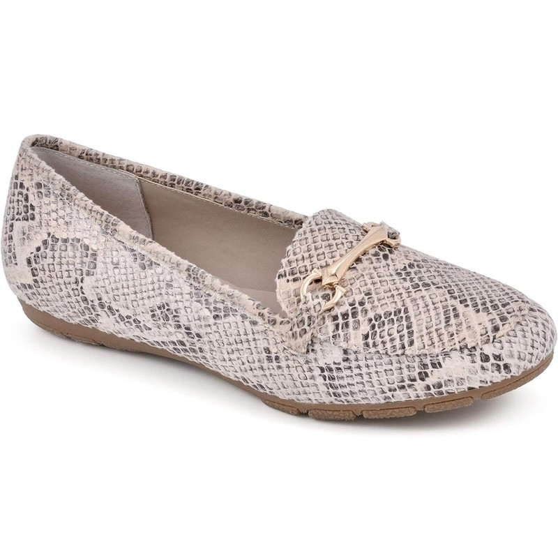 Rialto Women Guiding Slip On Horse Bit Loafers Size US 8W Light Taupe Snake