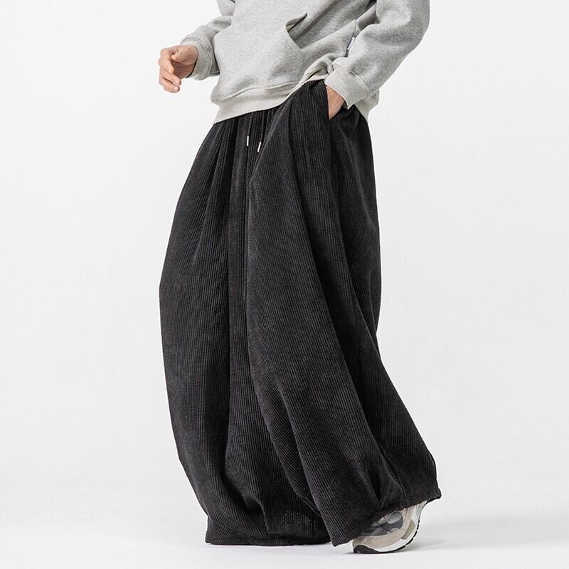 Men Loose Chinese Retro Corduroy Harem Pants Straight Wide Leg TrousersJapanese gallery