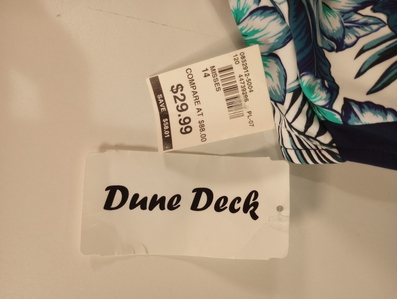 Dune Deck Swimsuit Womens 14 One Piece Blue Black White Floral Padded Cups NWT gallery