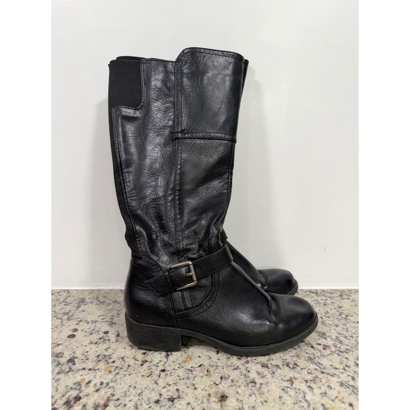 Croft & Barrow Womens Armor Tall Riding Boots Black Wide Calf Buckle 7.5 M