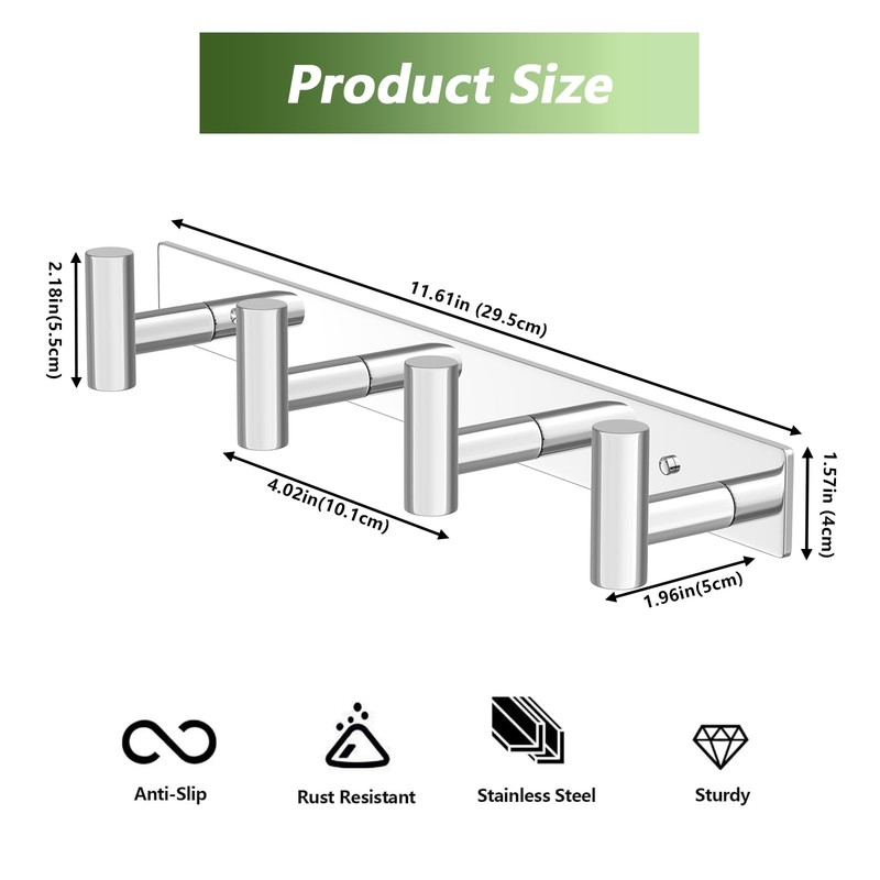 VINHOLD Wall Mounted Coat Rack with 4 Hooks - Heavy Duty Stainless Steel Hanger gallery