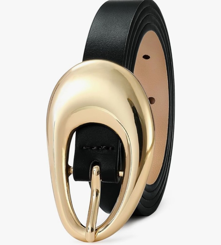 Black Leather Belt for Women Stylish Design with Gold Buckle Ladies Black Belt gallery