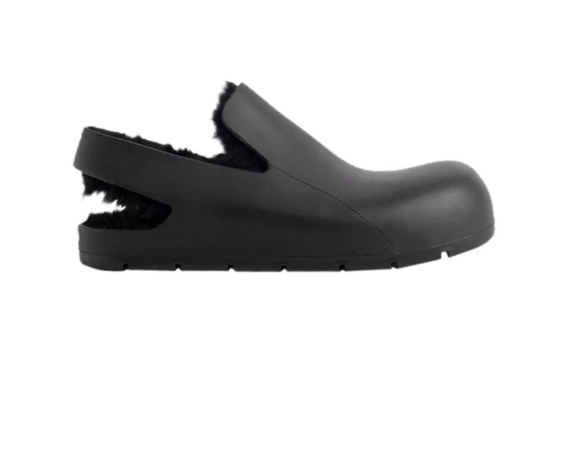 Bottega Veneta Puddle Slingback Sandal Clog Slides Shearling Black Rubber Size 8 gallery