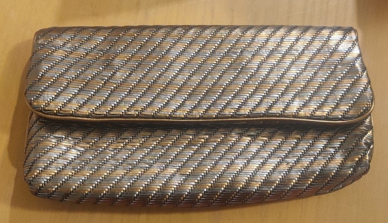 NWT Elie Tahari woven leather clutch metallic