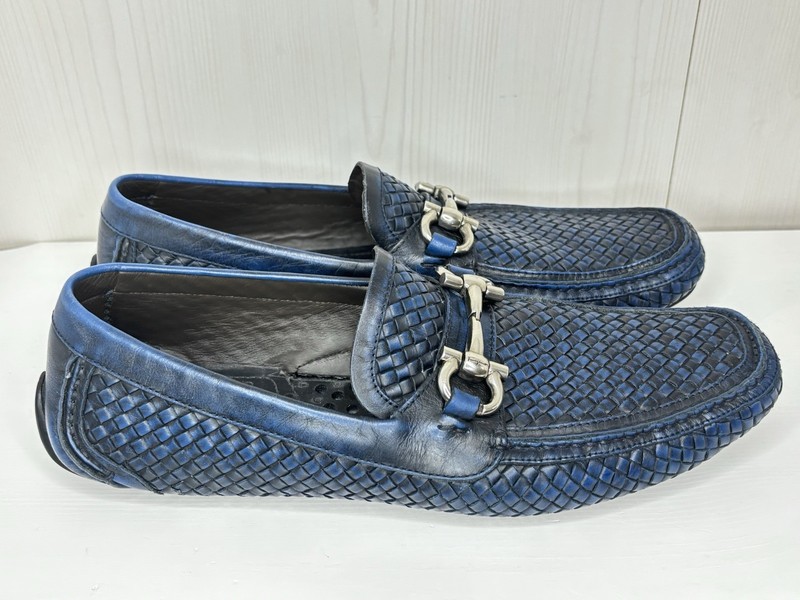 Ferragamo Parigi Dark Blue Gancini Bit Leather Driver/Loafer, 11D, No Insoles gallery