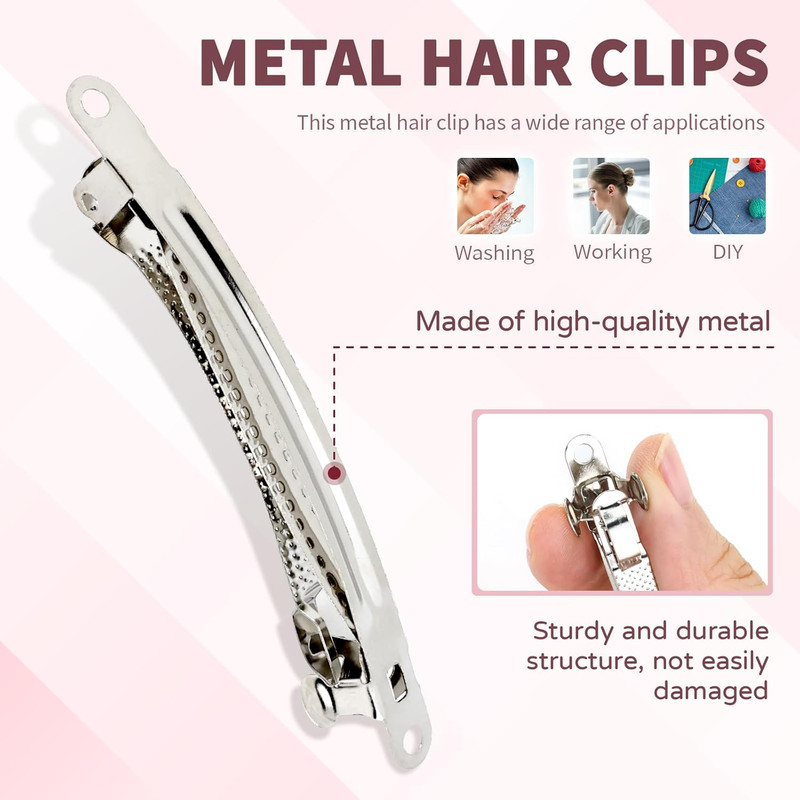 50 Pack 8Cm/3 Inch Plain Blank Silver Metal DIY Craft French Barrettes Automatic gallery