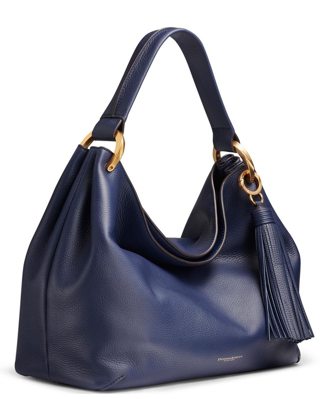 $388. Donna Karan N Y Glenwood Leather Shoulder Bag Tassel Detail Dark Night gallery