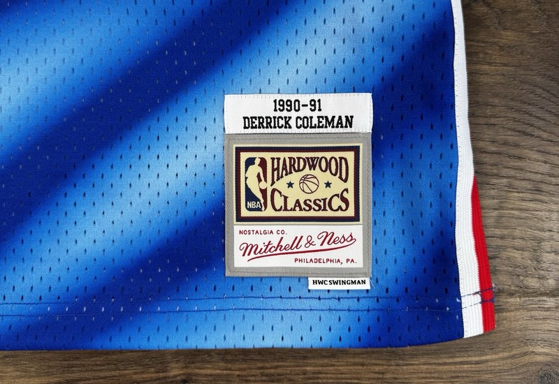 NWT Mitchell & Ness Nets 1990-91 Derrick Coleman NBA Swingman Blue Jersey Medium gallery