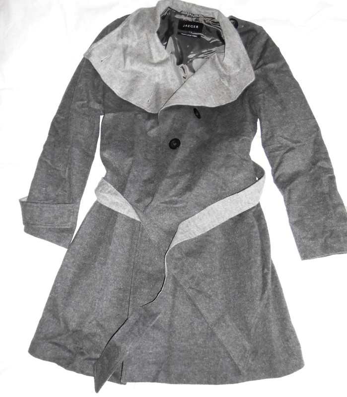 Jaeger Waterfall Coat dark & light grey wool angora blend trench Size 10 vgc