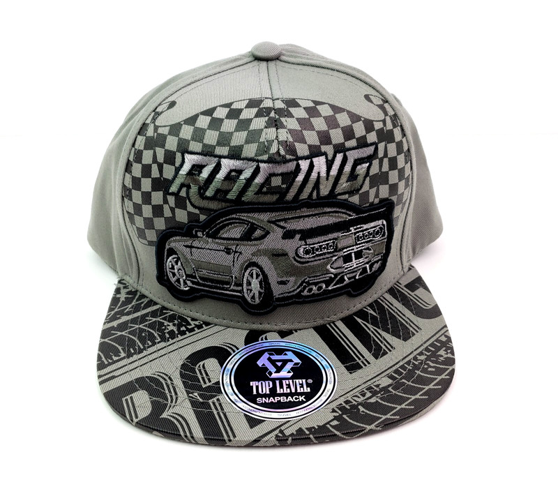 Top Level Racing Mens One Size Gray Embroidered Adjustable Snapback Cap Hat