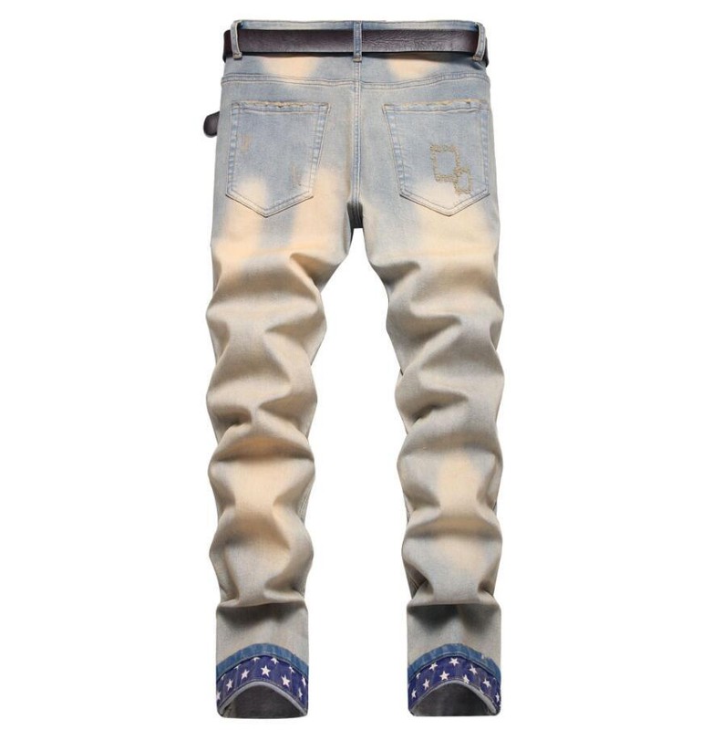 Mens Straight Leg Retro Blue Stars Decor Stretch Jeans Denim Pants Trousers Punk gallery