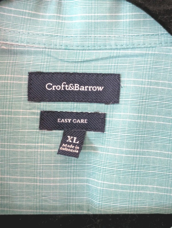 Croft & Barrow Easy Care Striped Woven Button-Up Shirt XL Green Short Sleeve gallery