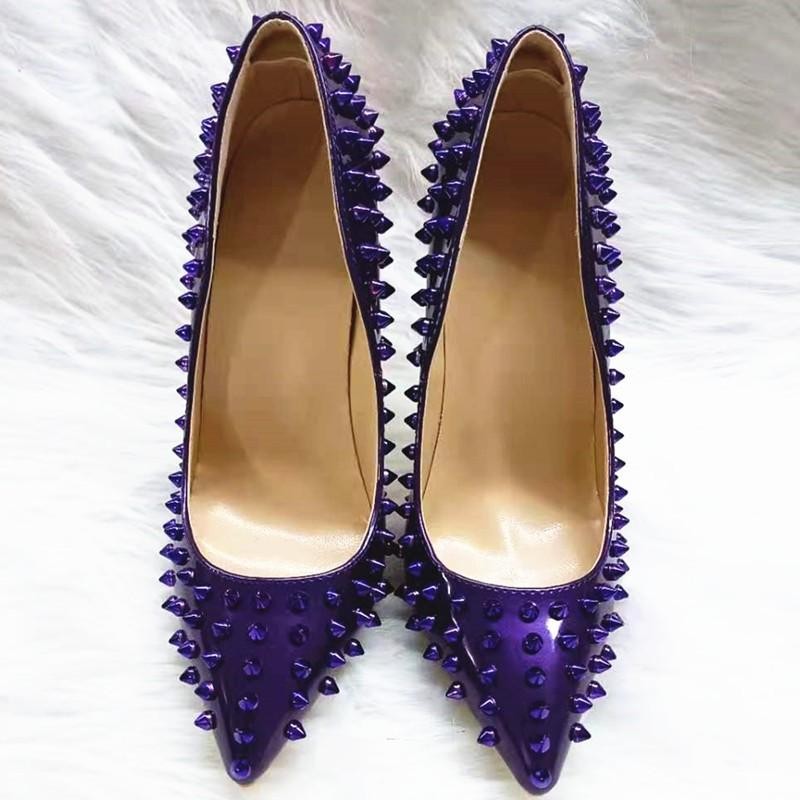 Women's Studded Rivets Pointed Toe High Heel Pumps Nightclub Party Western Shoes gallery