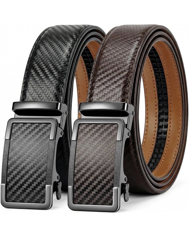 Men’s Ratchet Dress Belt Zinc Alloy Buckle Adjustable Reversible Black Brown