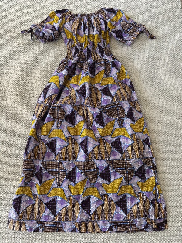 Nigerian African Wax Off The Shoulder Ankara Maxi Dress Dashiki Puff Sleeve XS/S