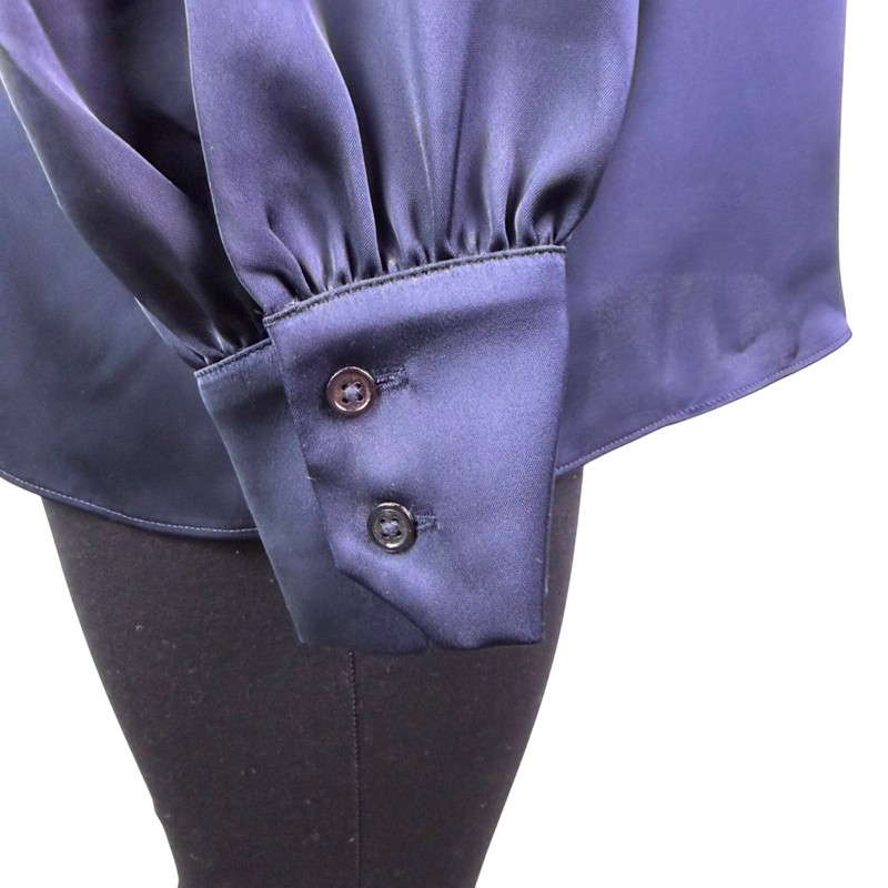Brooks Brothers Womens Navy Satin Button-Up Collared Blouse Size 12 - New gallery