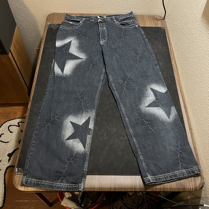 MukA Wear Jeans Mens 40×34 Star Print Baggy Loose Fit Denim Pants Streetwear