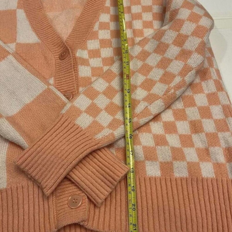 Witty Fox Peach Checkerboard Junior's Cardigan Sweater Size XS gallery