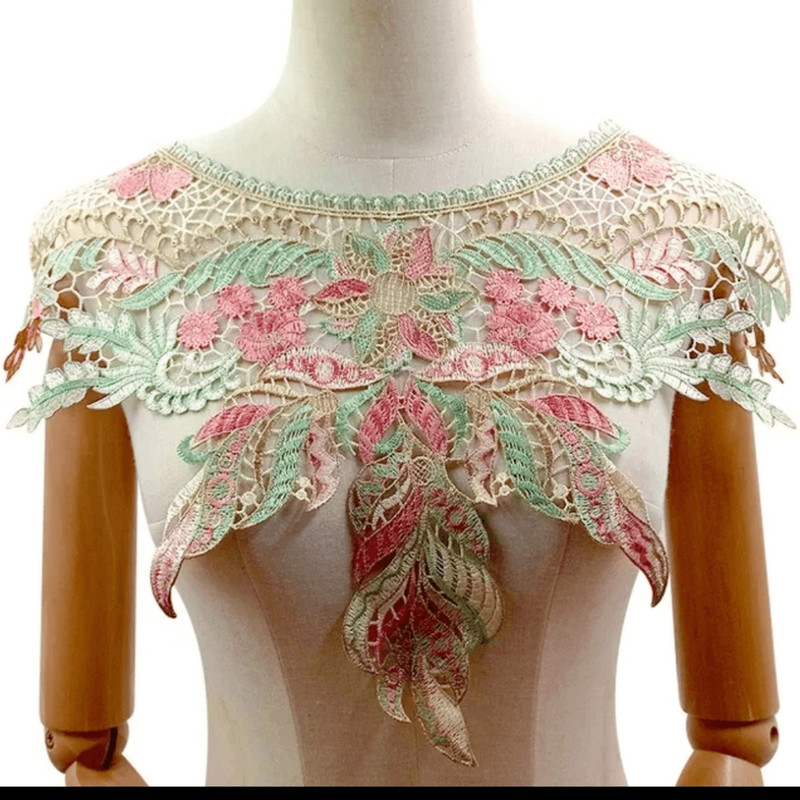 NWOT Lace pink, gold & green floral Applique