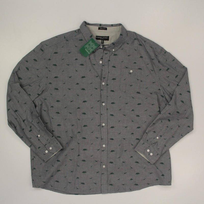 Random Access Men’s Button Down Shirt Size 3XL Chambray Dinosaur Print NWT