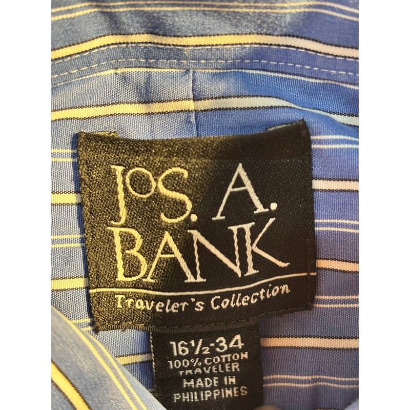Jos. A. Bank Button Down Shirt Mens 16.5-34 Blue Striped Traveler Cotton Office gallery