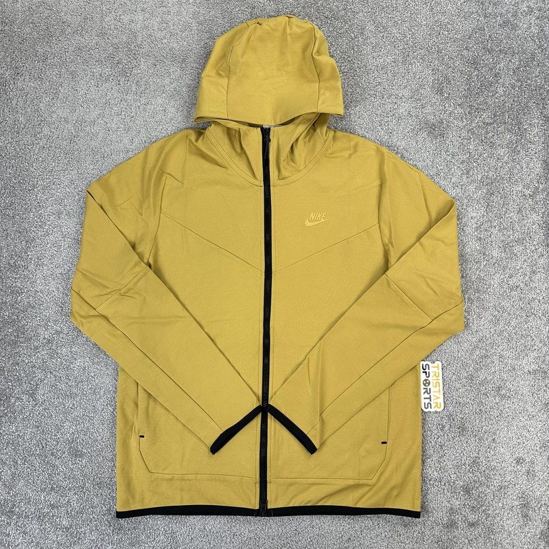 Nike Tech Knit Jacket Mens Medium Gold Black Hooded Full Zip DX0822-725