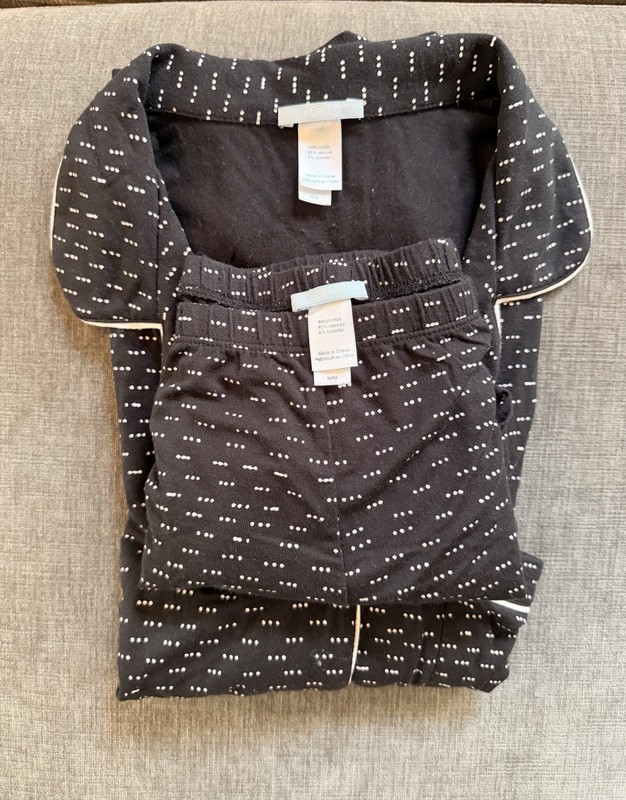 Eberjey Black Short Sleeve Boxer PJ Set In Black Dot, Size M. Viscose/Spandex.