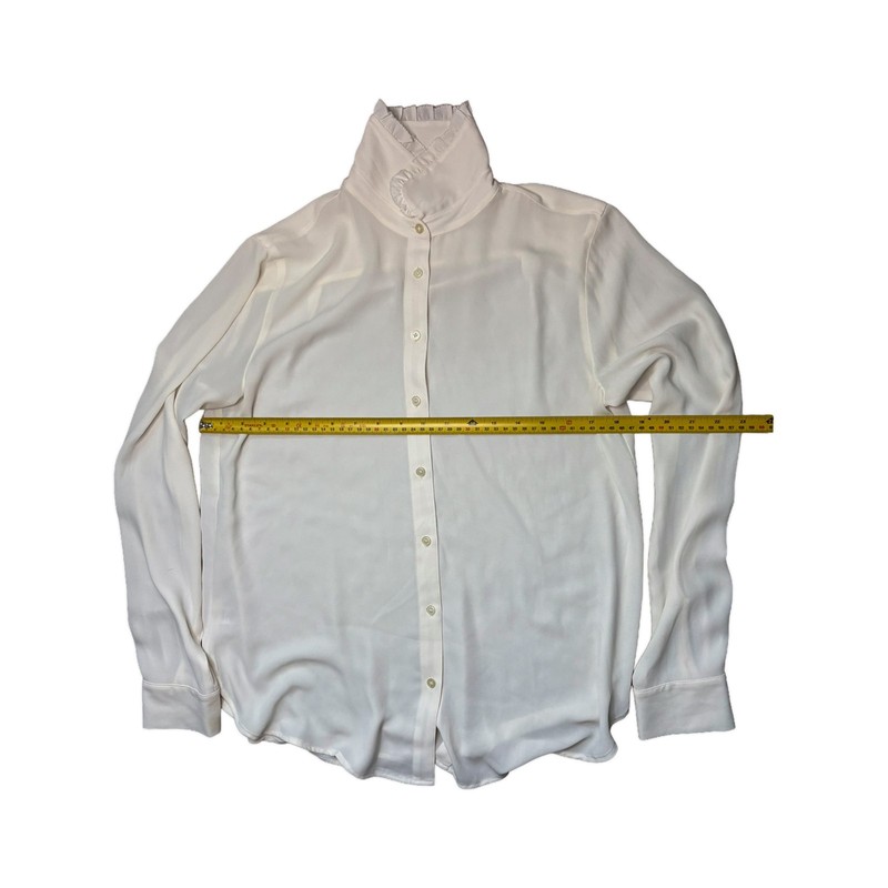LOFT Button Down Womens Blouse Small White Ivory Ruffle High Neck Long Sleeve gallery