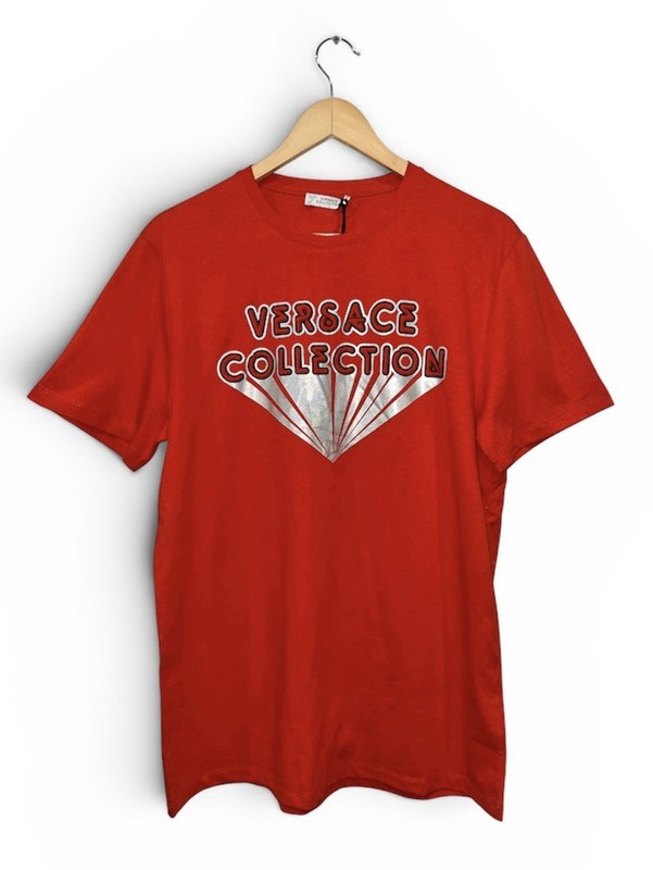 Versace Collection Orange Logo Graphic Print Crew Neck Short Sleeve T-Shirt