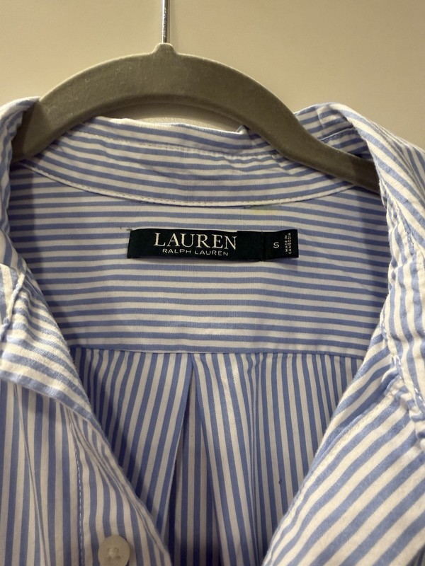 Lauren Ralph Lauren Women’s Blue White Striped Button Shirt LRL Logo Size S gallery