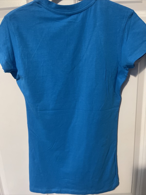 Y-Shirt Girls V-Neck 5% Spandex & 95% Cotton Solid Aqua Blue Ladies Tee Small gallery