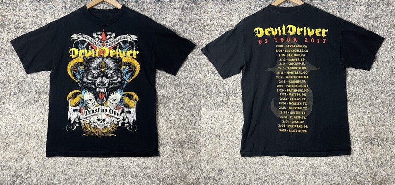 2 Sides Devil Driver Trust No One Tour 2017 TShirt Black Unisex S-5XL 1T0042