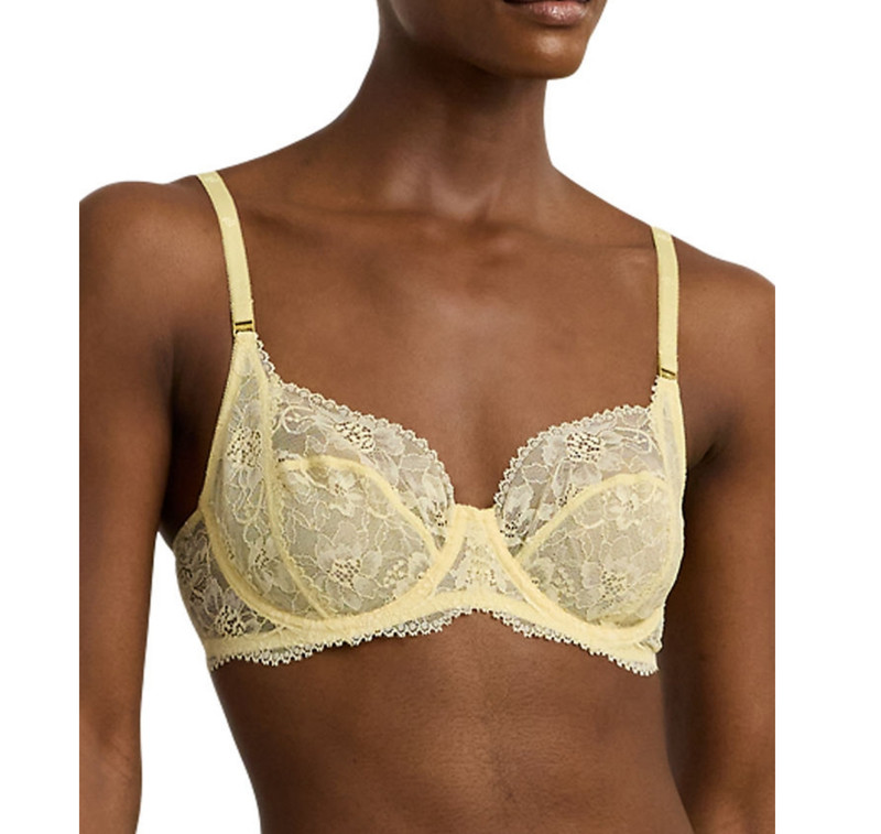 Lauren Ralph Lauren Women's Unlined Lace Full Coverage Bra Lemon Chiffon NWT gallery