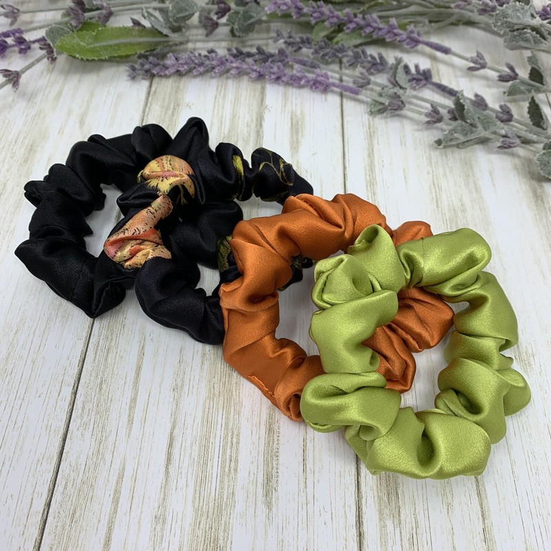 Pack-4 Pure Silk Scrunchies. 100% Silk Hair Ties. Real Silk Skinny Scrunchies.