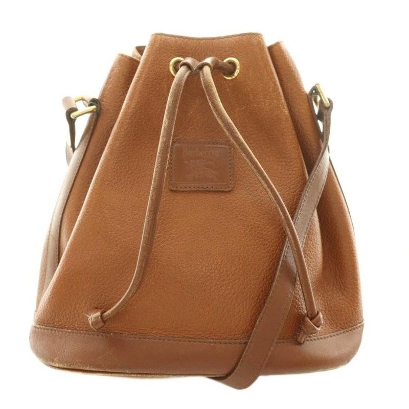 BURBERRYS Bucket Shoulder Bag Check Leather Brown Vintage Authentic From Japan