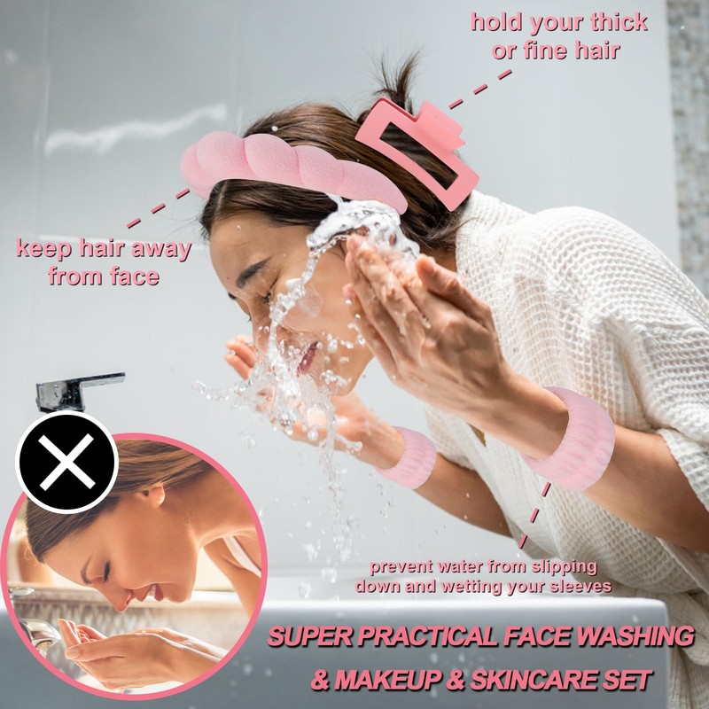 Canitor Spa Headband Wrist Bands Set with Hair 5 Count (Pack of 1), pink gallery