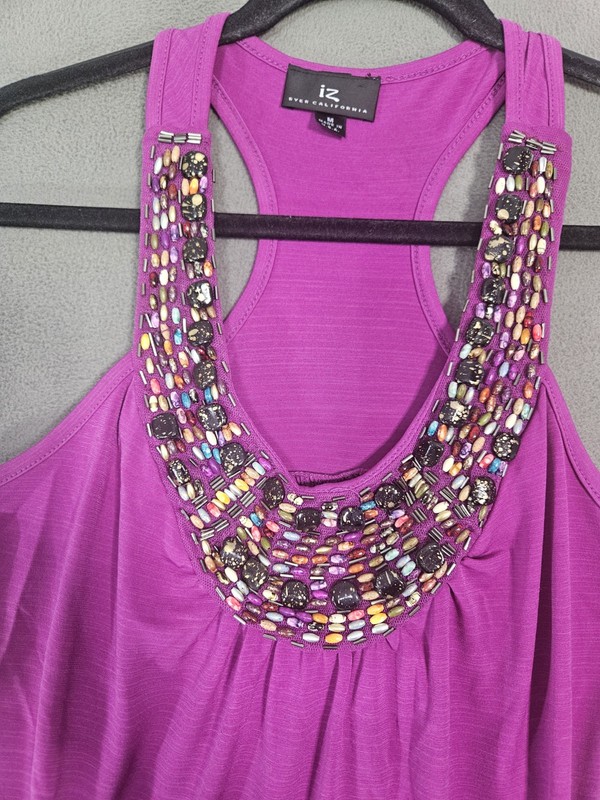 Vintage 90s Iz Buyer Women M Bratz Fairy Boho Tank Top Shirt Purple Beaded Scoop gallery