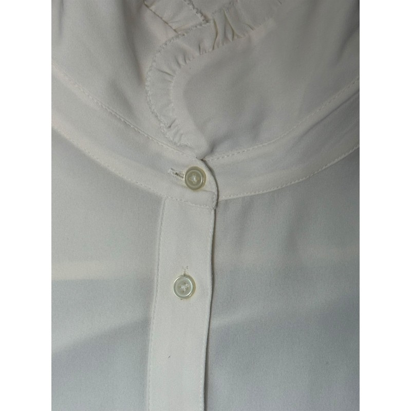 LOFT Button Down Womens Blouse Small White Ivory Ruffle High Neck Long Sleeve gallery